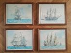 Set van 4 retro glas ingelijste prenten historische schepen, Ophalen of Verzenden, Gebruikt, Zeilboot, Kaart, Foto of Prent