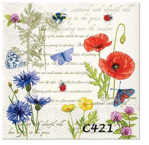 Servetten decoupage/bullet journal – veldbloemen C421, Hobby en Vrije tijd, Knutselen, Nieuw, Materiaal, Verzenden