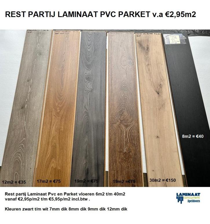 Rest Partij Laminaat Pvc en Parket vanaf €2,95p/m2, Huis en Inrichting, Stoffering | Vloerbedekking, Nieuw, Laminaat, Wit, Crème