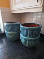 Set 4x Stenen Geglazuurde Bloempotten, Tuin en Terras, Bloempotten, Rond, Ophalen of Verzenden, Zo goed als nieuw, Aardewerk