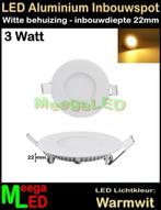 LED inbouwspot panel spot Rond wit 3 Watt Warmwit - 230V-3W, Huis en Inrichting, Lampen | Spots, LEDinbouwspot, Led, Metaal of Aluminium