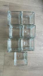 Glazen theelichtjeshouder 7stuks vierkant glas, Minder dan 25 cm, Overige materialen, Ophalen of Verzenden, Zo goed als nieuw