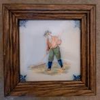 Delfts Blauw Tegeltableau met Boer, Antiek en Kunst, Antiek | Wandborden en Tegels, Ophalen of Verzenden