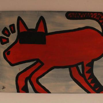 Abstract Schilderij - Rode Hond beschikbaar voor biedingen