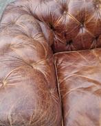 Vintage Chesterfield bank cognac bruin leer + BEZORGING, Gebruikt, ., Chesterfield, Leer