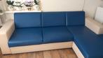 Tekoop blauw/Beige bankstel kunstleer 255 br diep 90 hoog 82, Huis en Inrichting, Banken | Bankstellen, Ophalen, Gebruikt, Hoekbank