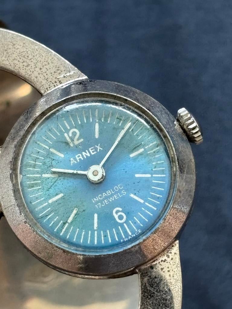 Zilver Vintage Arnex Incabloc 17 Jewels Polshorloge, Overige merken, Staal, Gebruikt, Polshorloge