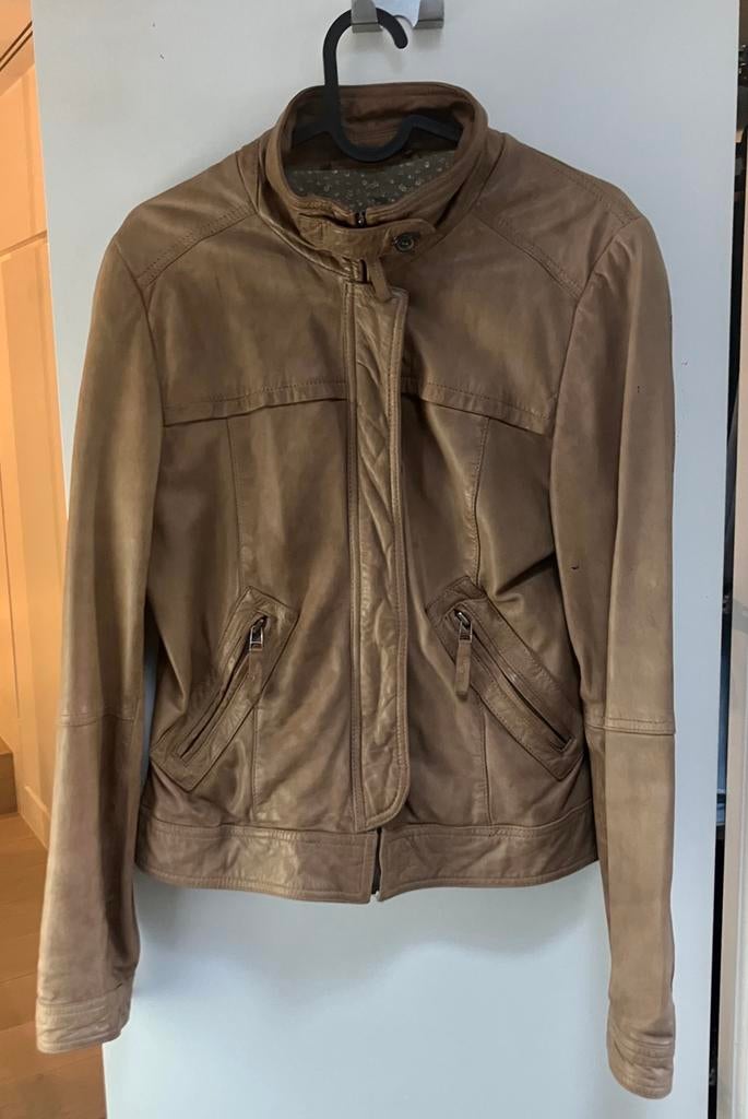 Lederen jack camelkleur Massimo Dutti, Maat 38/40 (M), Bruin, Ophalen of Verzenden, Zo goed als nieuw