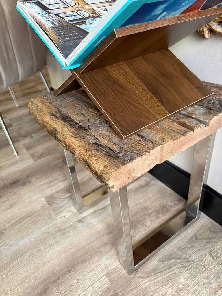 3 bijzettafels richmond style chroom met hout, Huis en Inrichting, Tafels | Bijzettafels, Minder dan 55 cm, Rond, Zo goed als nieuw