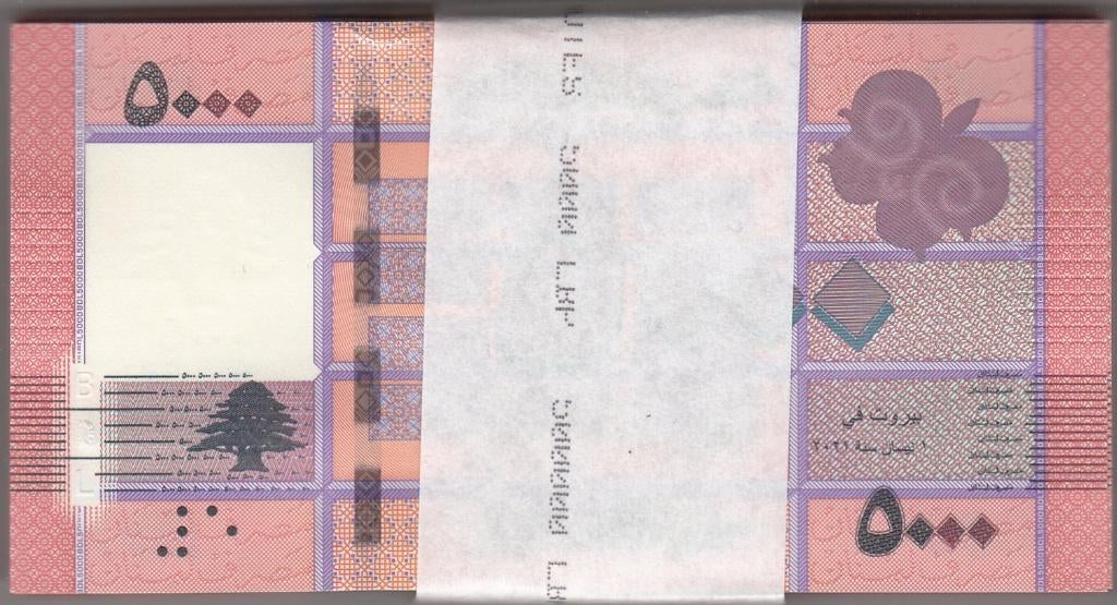 Libanon bankbiljet 5000 Livres Cedar tree 2014 bundel v. 100, Ophalen of Verzenden, Midden-Oosten, Los biljet