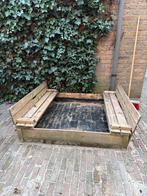 Gratis! Zandbak met opklapbare zitjes - 118x118 cm, Ophalen, Gebruikt