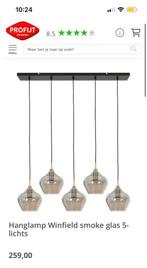 Hanglamp Winfield Smoke glas 5-lichts, Ophalen of Verzenden, Zo goed als nieuw, Glas, Minder dan 50 cm