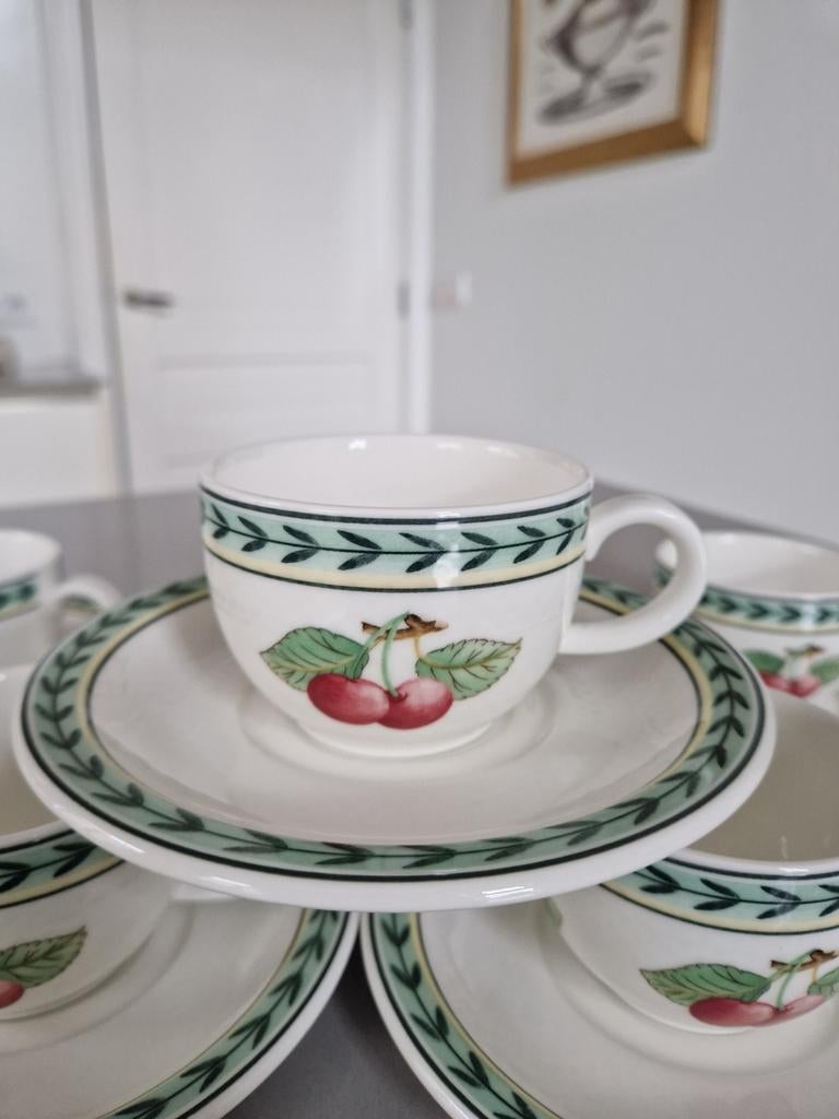4 koffiekoppen met schotels Villeroy en Boch French Garden, Huis en Inrichting, Keuken | Servies, Nieuw, Ophalen of Verzenden