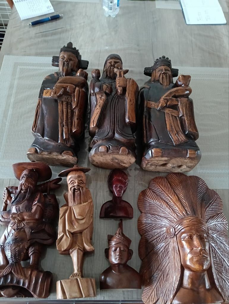 Houten beelden van figuren en hoofden, Antiek en Kunst, Kunst | Beelden en Houtsnijwerken, Ophalen of Verzenden