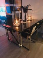 Zwarte Richmond eettafel 180x100 cm met chroom en glasplaat, Huis en Inrichting, Tafels | Eettafels, Ophalen, Glas, Zo goed als nieuw