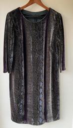 Velvet jurk Antraciet, aubergine met gouddraad maat 50, Ophalen of Verzenden, Zo goed als nieuw, Zwart, Jurk