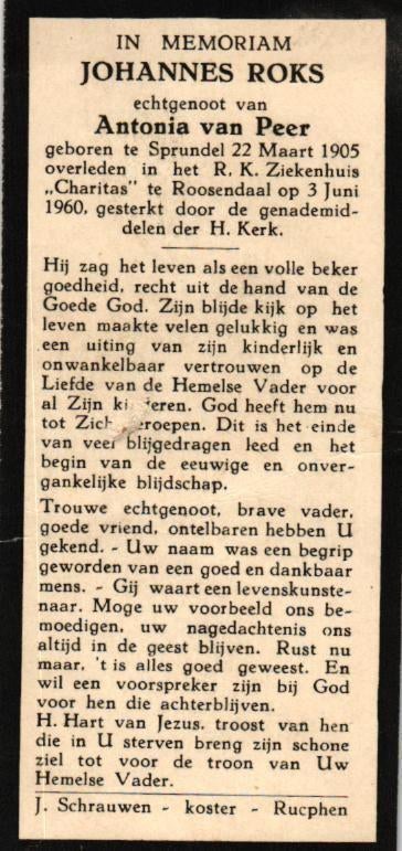 Roks Johannes Sprundel 1905-1960 Roosendaal, Verzamelen, Ophalen of Verzenden