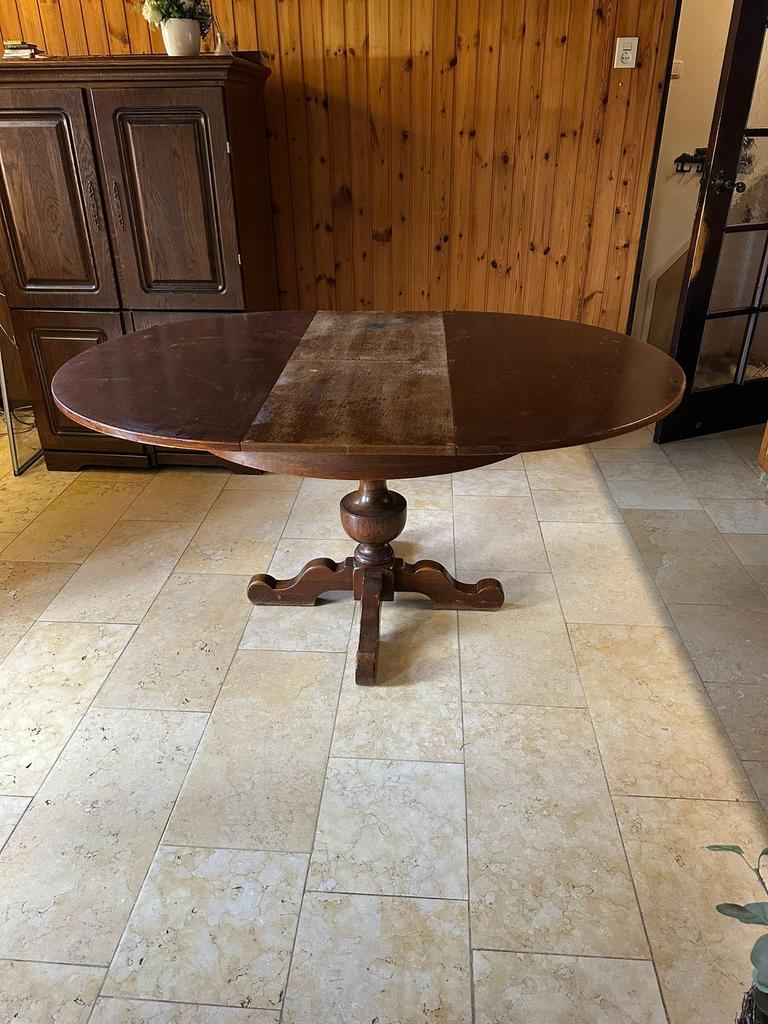 Eethoek rond fonker eiken, mooie bolpoot, Huis en Inrichting, Tafels | Eettafels, Ophalen, Rond, 100 tot 150 cm
