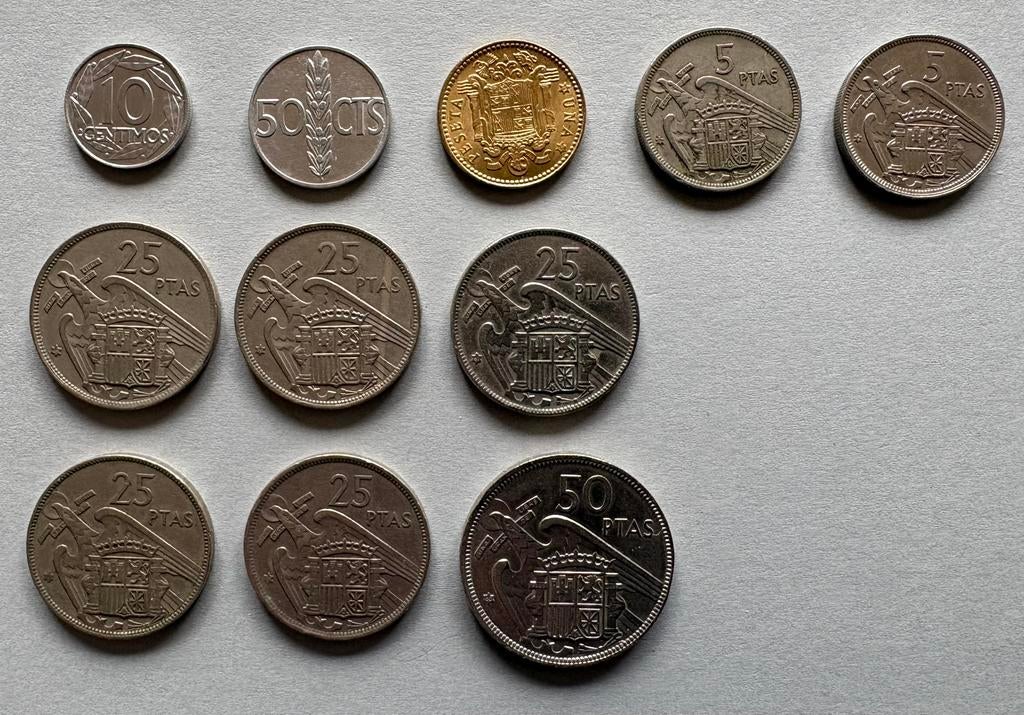 Peseta’s met beeltenis Francisco Franco, Ophalen of Verzenden, Buitenland, Munten