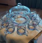 Schitterende punchbowl met 12 glazen, handgeblazen Roemeens, Antiek en Kunst, Ophalen of Verzenden