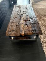 Unieke houten salontafel met metalen frame, Huis en Inrichting, Tafels | Salontafels, Ophalen, Gebruikt, 100 tot 150 cm, 50 tot 100 cm