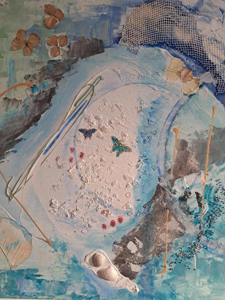 Mixed media schilderij 50x50cm, Antiek en Kunst, Kunst | Schilderijen | Abstract, Ophalen of Verzenden