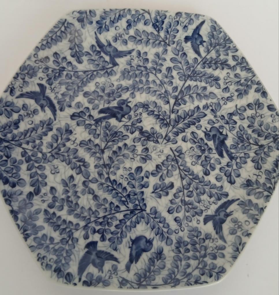 Japans Hexagonaal Bord Blauw Wit Met Vogels P/st € 12,50, Ophalen of Verzenden