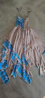 Bruin/blauwe jurk spagettibandjes. Lange jurk - een maat!, Ophalen of Verzenden, Zo goed als nieuw, Bruin, Onder de knie