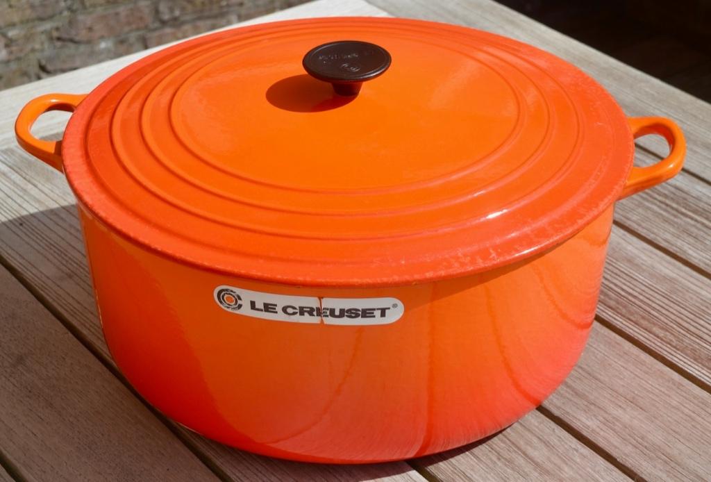 Grote Le Creuset pan 12,3 liter, Huis en Inrichting, Ophalen, Gebruikt, Gietijzer, Koekenpan of Braadpan