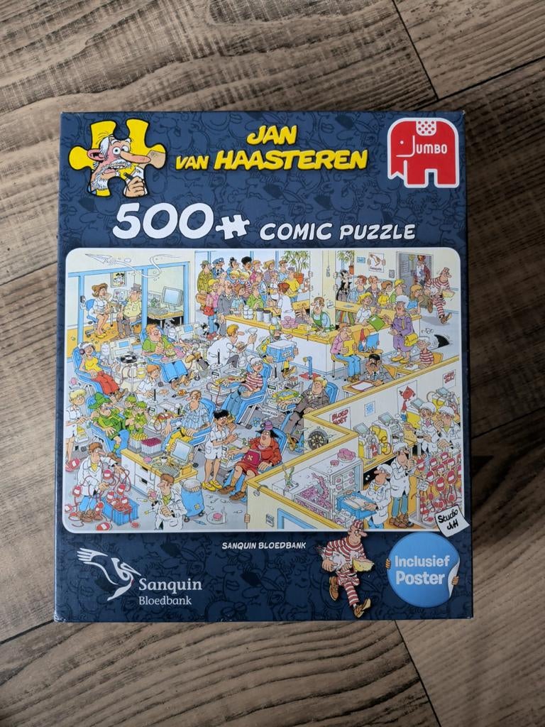 Jan van Haasteren Sanquin Bloedbank Puzzel 500+ stukjes, Ophalen of Verzenden, 500 t/m 1500 stukjes, Zo goed als nieuw, Legpuzzel