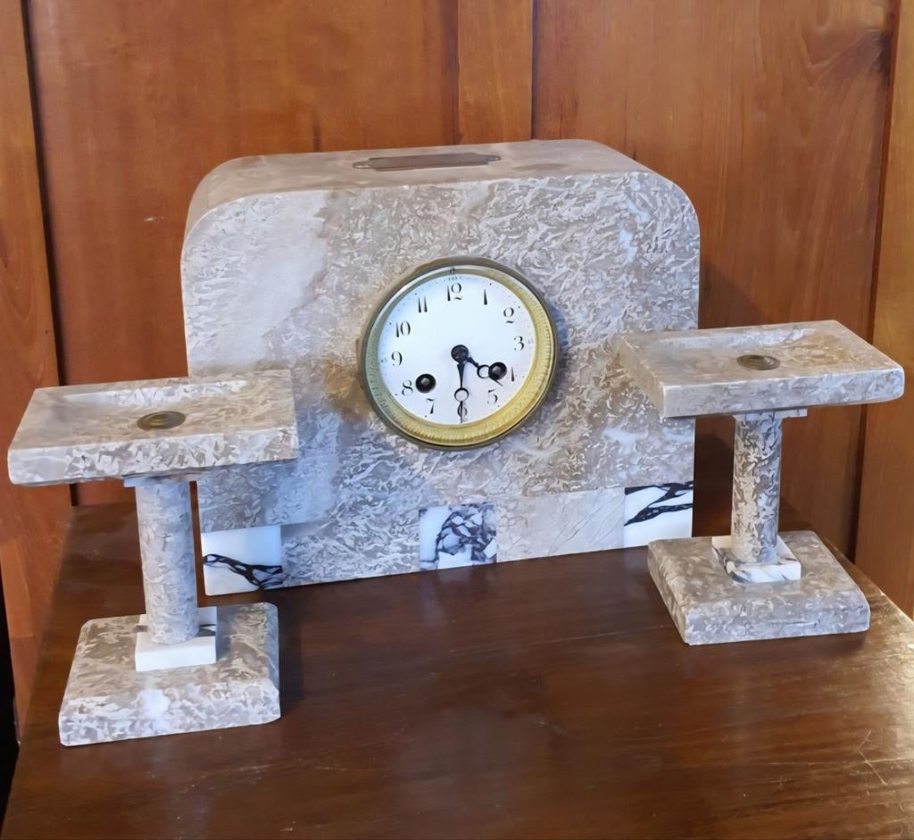 Art Deco Klok met Zuilen, Frankrijk Ca. 1920, Antiek en Kunst, Ophalen