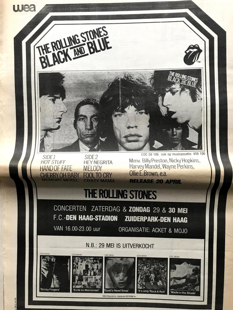 Paginagrote A3 advertentie ROLLING STONES Black And Blue, Ophalen of Verzenden
