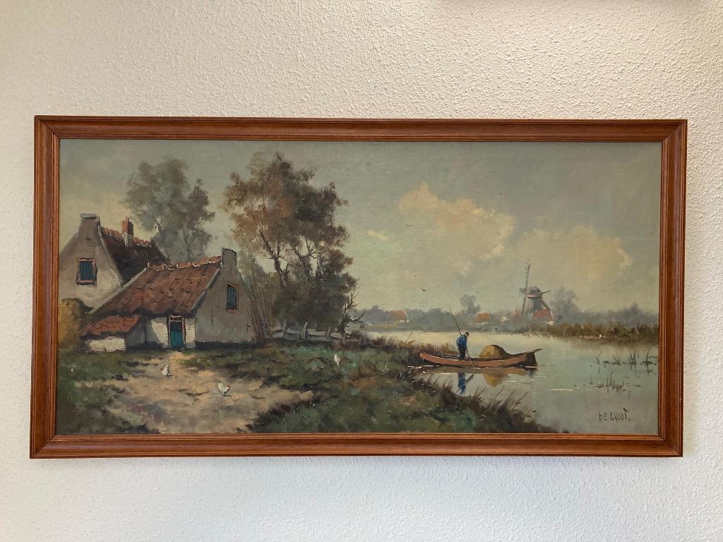 Antiek Olieverf schilderij Zaans Landschap, Ophalen of Verzenden