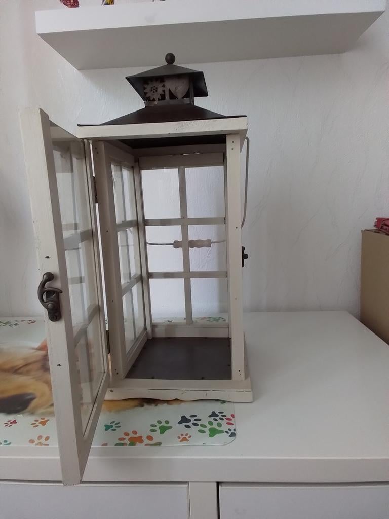 Decoratieve Lantaarn - Crème Wit Hout met Metaal, Ophalen, Gebruikt, Landelijk