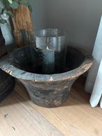 Houten Vijzel met Bubbel Windlicht - Landelijke Stijl, Ophalen