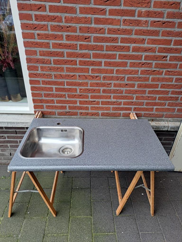 Keukenblad met spoelbak, Huis en Inrichting, Keuken | Complete keukens, Ophalen, Gebruikt, Enkelwandige keuken, Kunststof