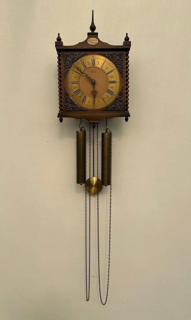Antieke AMS Wandklok met Gewichten - Tempus Fugit, Antiek en Kunst, Antiek | Klokken, Ophalen of Verzenden