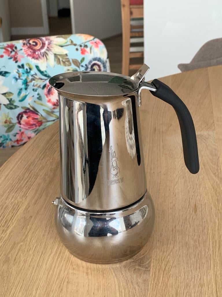 Bialetti kitty Mokka Pot - 6 kops percolator rvs inductie, Witgoed en Apparatuur, Koffiezetapparaten, Gebruikt, Gemalen koffie