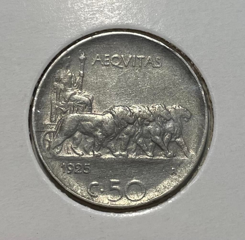 50 cent Italië 1925, Ophalen of Verzenden