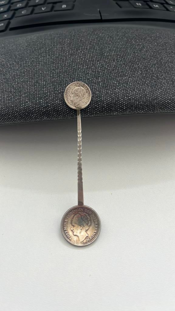 Lepeltje zilveren dubbeltje 1941 en halve gulden, Ophalen of Verzenden, Zilver