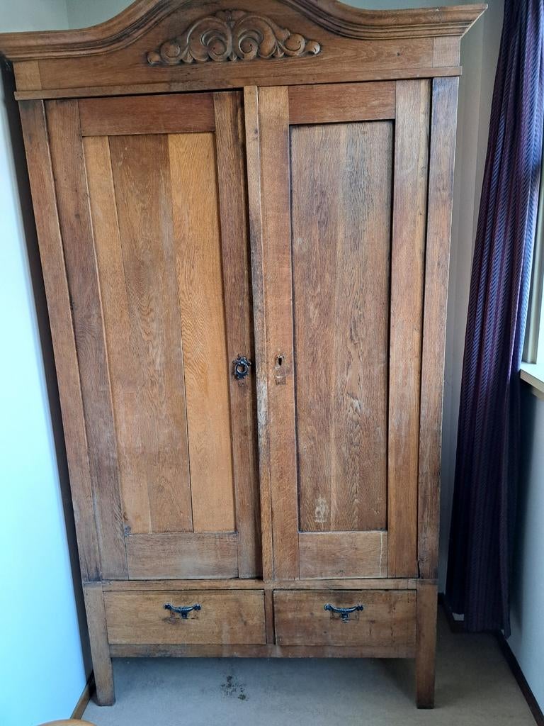 Massief houten kledingkast met lades en hangruimte, Huis en Inrichting, Gebruikt, 50 tot 100 cm, 150 tot 200 cm, 25 tot 50 cm