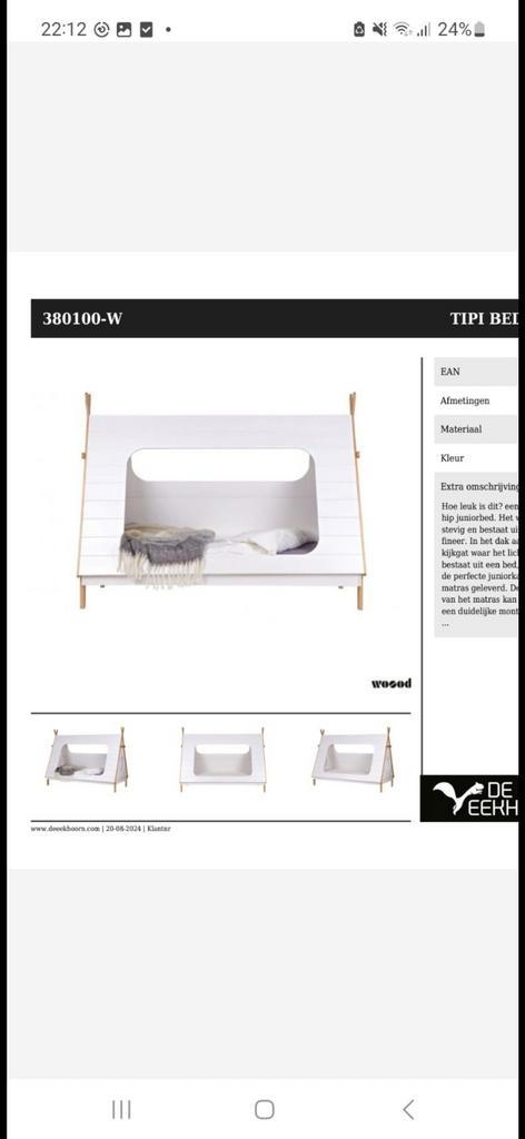 Origineel Woood Tipi Bed (lage variant), Kinderen en Baby's, Kinderkamer | Bedden, Gebruikt, 180 cm of meer, 85 tot 100 cm, Lattenbodem