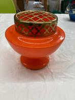 Vintage Oranje Bloemenhouder met Gouden Rooster, Ophalen