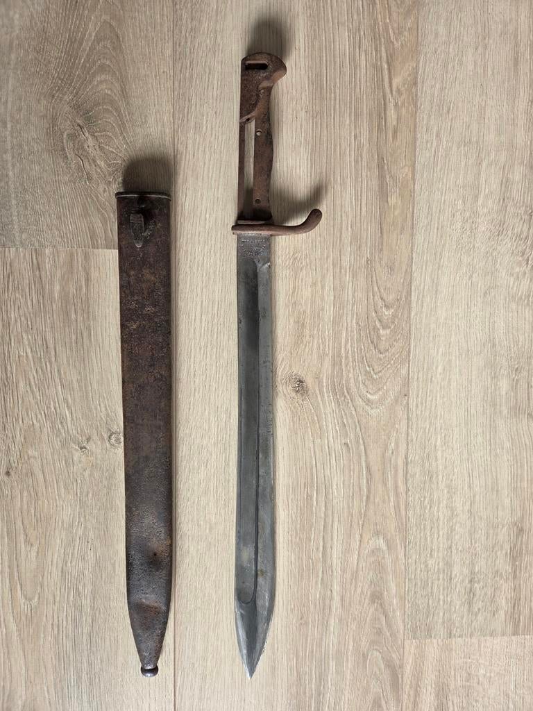 Duitse WO1 M1898/05 Bajonet 'Butchersblade' met schede, Verzamelen, Ophalen of Verzenden, Landmacht, Duitsland, Mes of Dolk