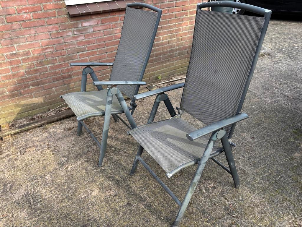2 inklapbare metalen tuinstoelen, Tuin en Terras, Ophalen of Verzenden, Gebruikt, Metaal, Inklapbaar