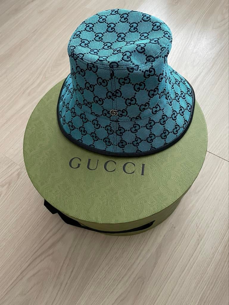 Gucci Bucket Hat met GG-patroon - Zo goed als nieuw, Ophalen, Zo goed als nieuw, One size fits all, Hoed