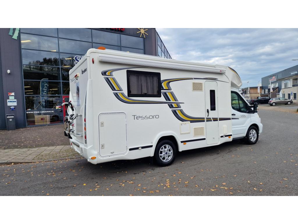 Benimar Tessoro 495 queensbed en hefbed, Ringverwarming, Ford, Hordeur, Buitenlamp