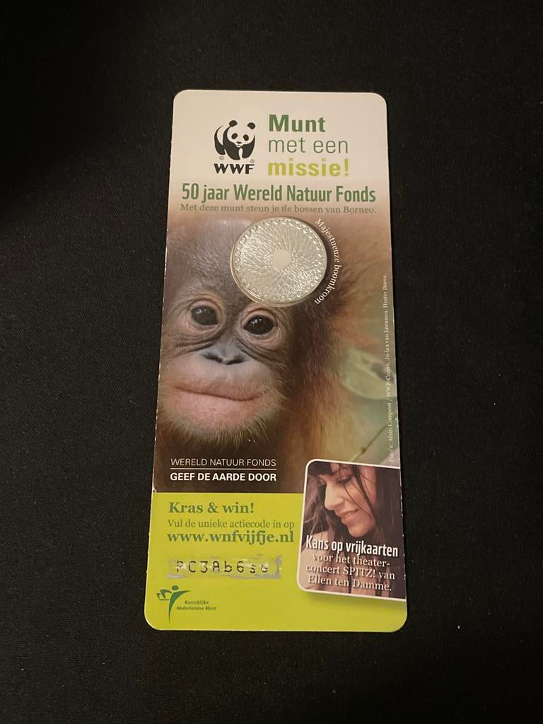 50 Jaar WNF Vijfje - Wereld Natuur Fonds, Postzegels en Munten, Munten | Nederland, Losse munt, Euro's, Koningin Beatrix, Ophalen of Verzenden