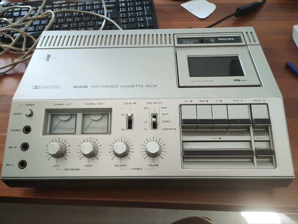 Vintage Philips N2536 Hifi Stereo Cassettedeck Houtlook, Audio, Tv en Foto, Cassettedecks, Enkel, Philips, Tape counter, Ophalen of Verzenden