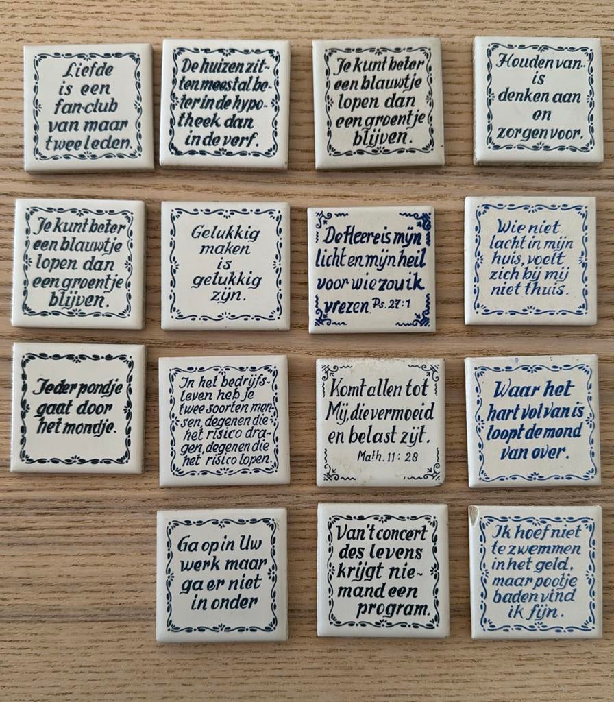Delfts blauwe tegeltjes met spreuken, Antiek en Kunst, Antiek | Wandborden en Tegels, Ophalen of Verzenden